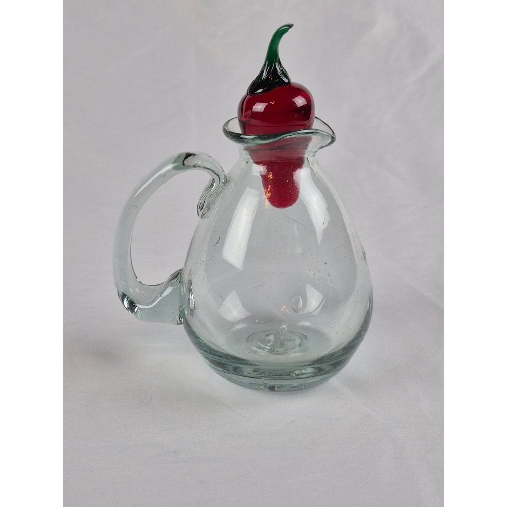 Hand Blown Art Glass Cruet Strawberry Chili Pepper‎ Stopper Oil Vinegar Bottle
